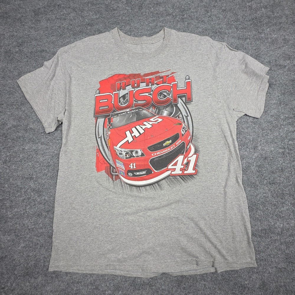 Chase Kurt Busch #41 Haas Nascar T Shirt Men's 2XL Gray Graphic Double Side 2015